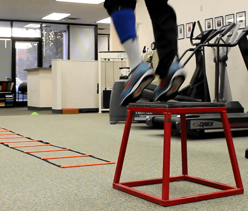 Resistance band jump- more advanced ankle stability exercise
